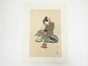 菊川英泉　松　手摺木版画